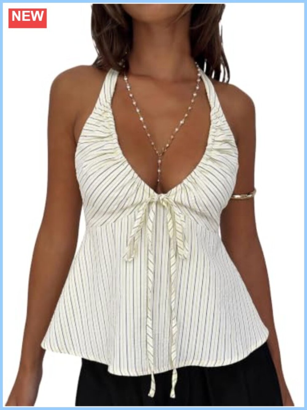 Striped Ruffle Flowy Halter Peplum Tank Top Y2K Going Out Top
